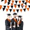 Black Orange Party Decoration Metallic Fabric Triangle Pennant Banner Flag Bunting Garland for Graduation Halloween Fall Autumn Thanksgiving Birthday Wedding Baby Shower Bridal Shower Party Supplies